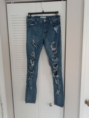 Almost Famous Distressed Skinny Jeans - Medium Blue